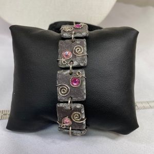 Unique artisan wire wrapped bracelet with rhinestones